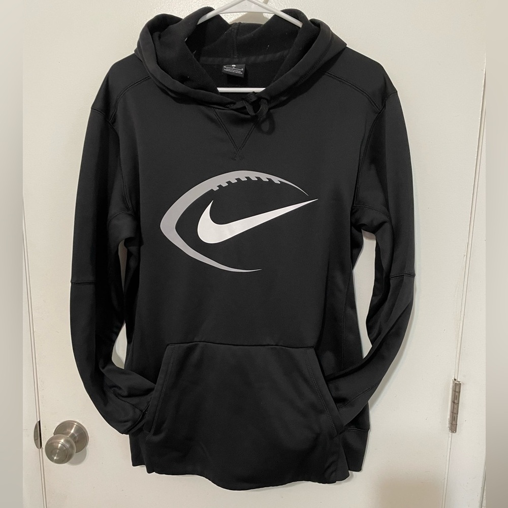 Nike Dri Fit Football Black Pullover Long sleeve hoodie large swoosh logo sz M